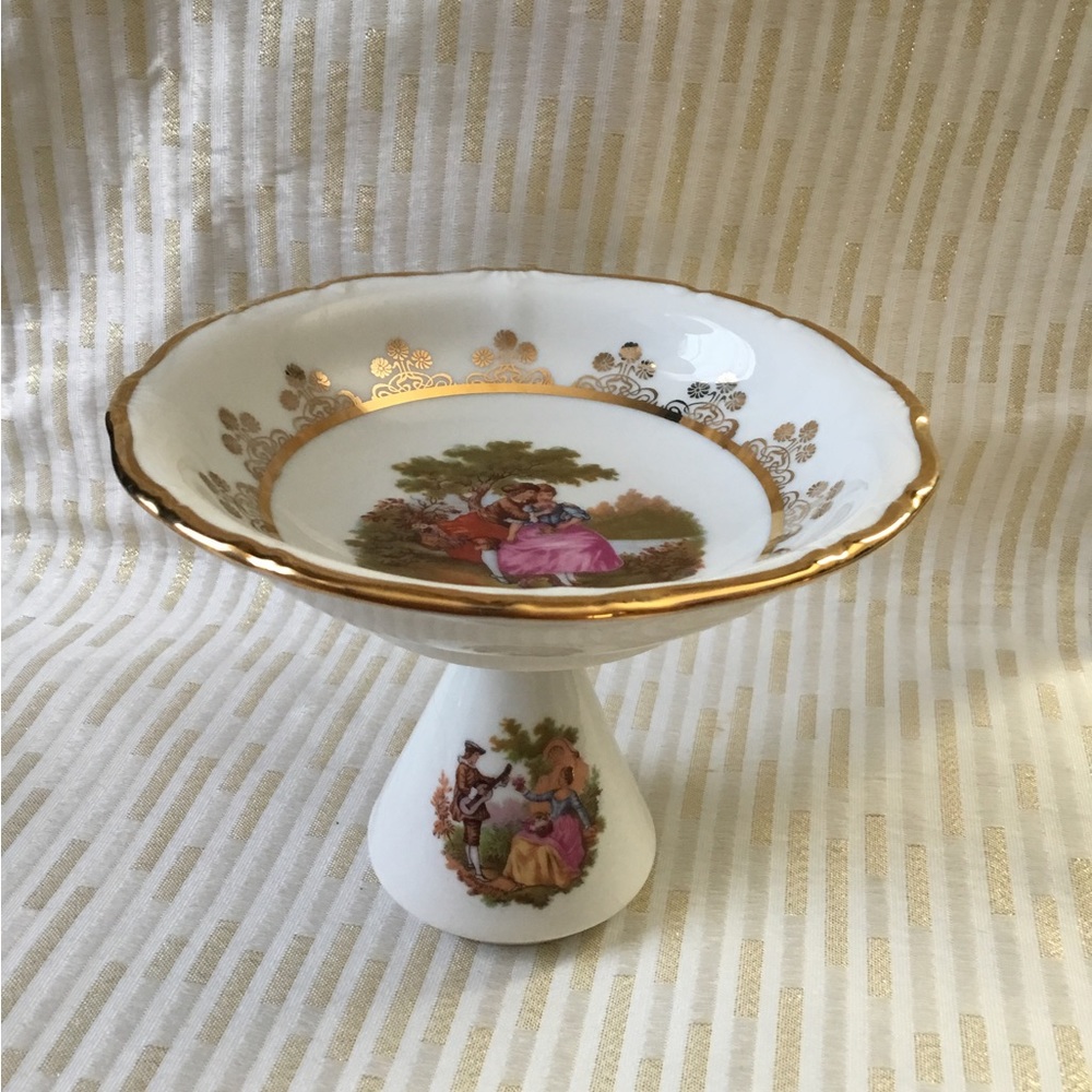 Gloria Fine Porcelain Courting Couple Small Bowl on Pedestal